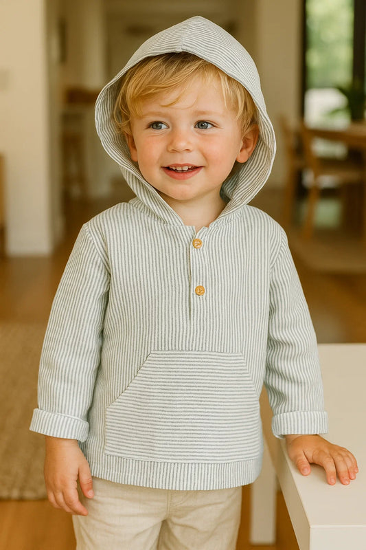 HG-striped hooded linen shirt