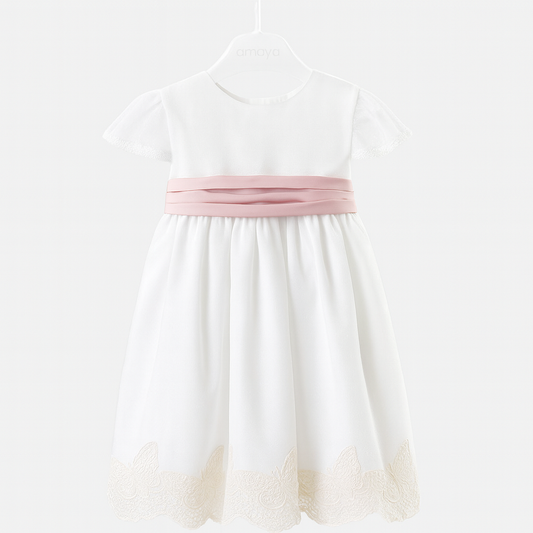 Vestido Bebe M/francesa em tule Bordado