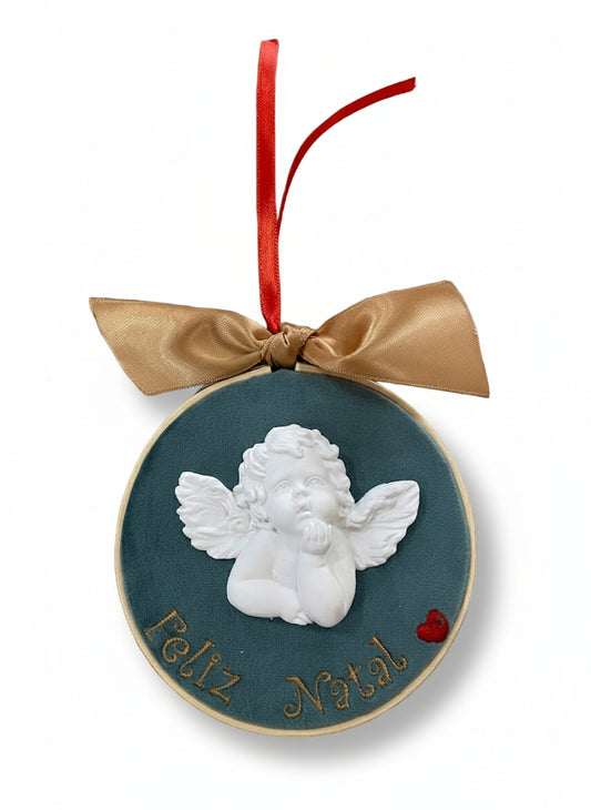 Bastidor d10 c/Gesso Anjo  "Feliz Natal"