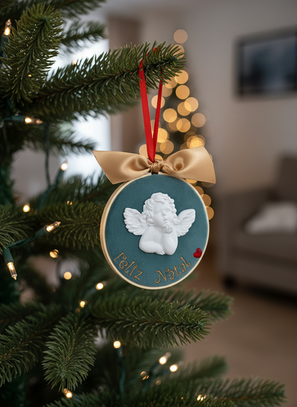 Bastidor d10 c/Gesso Anjo  "Feliz Natal"