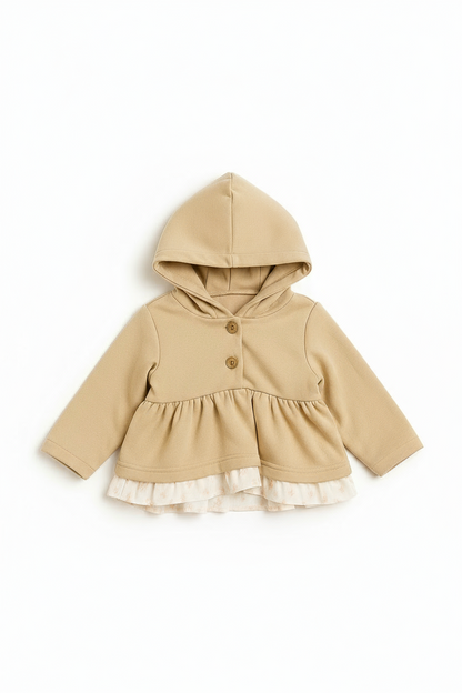 Beige HG Shirt with Hood and Bottom Ruffle, Muslin