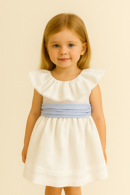 Vestido em linho s/manga c/ folho no decote