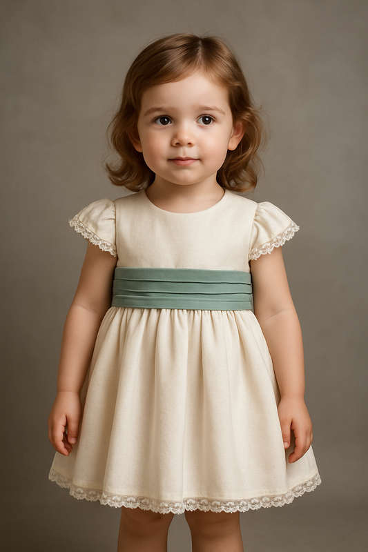 HG dress in beige linen with tulle