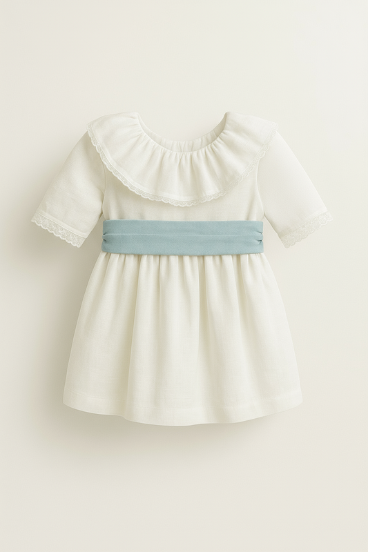 Linen Dress with Collar and Lace