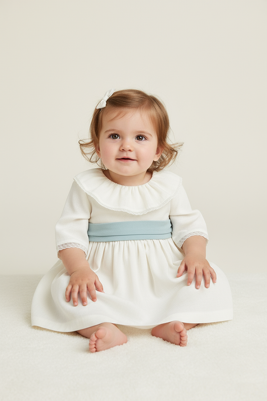 Linen Dress with Collar and Lace