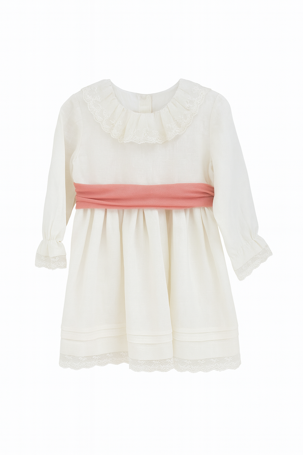 Vestido HG em linho  bege c/faixa em tule