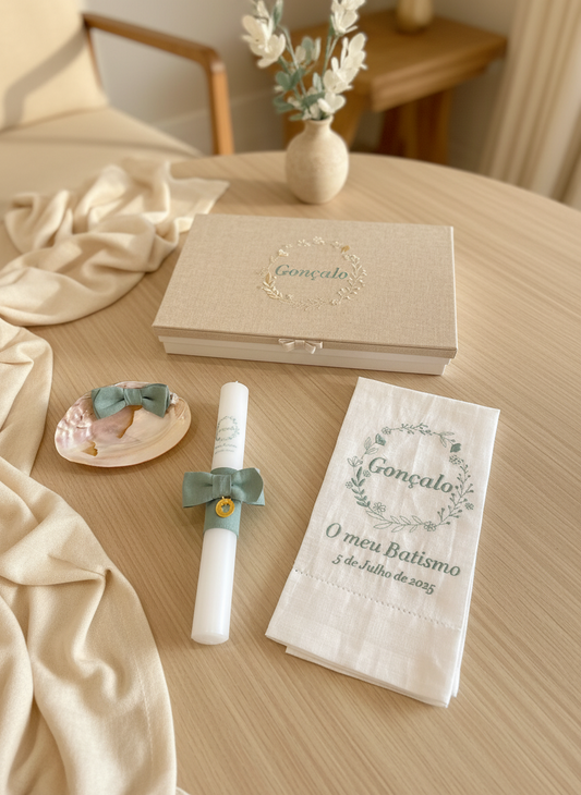 Kit Batismo Verde Aro Flores