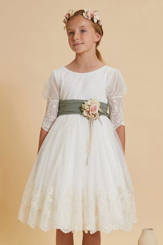 Beige-Green Ceremony Dress