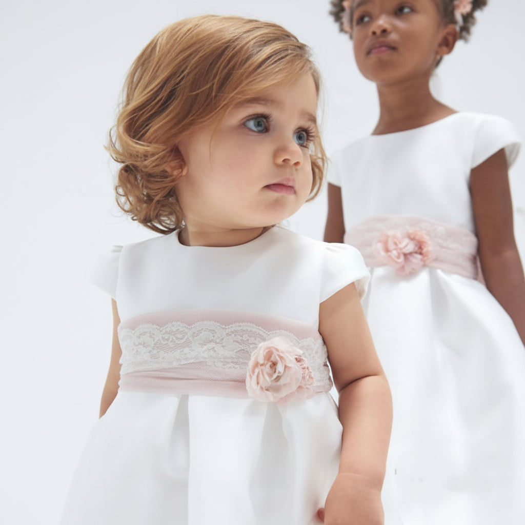 Vestido bebé Amaya em micado cru e rosa